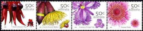 Australia-2005-Australian-Wildflowers-4-x-50-cent-Multi-P14-x-14-4-Se-tenant-strip-of-4