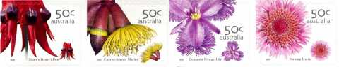 Australia-2005-Australian-Wildflowers-4-x-50-cent-Multi-P14-x-14-4-die-cut-Se-tenant-strip-of-4