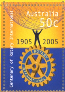 Australia-2005-Centenary-of-Rotary-International-50-cent-Multi-P14-6-x-13-86-Mainly-blue-and-yellow-emblem-of-Rotary-International-1905-2005-SG2517