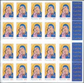 Australia-2005-Christmas-2005-20-x-45-cent-Multi-P14-6-x-13-86-Die-cut-Madonna-and-Child