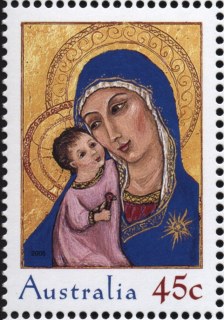 Australia-2005-Christmas-2005-45-cent-Multi-P15-6-x-13-86-Madonna-and-Child