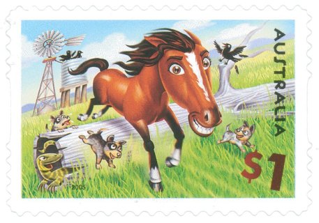 Australia-2005-Down-on-the-Farm-1-dollar-Multi-P13-86-x-14-6-Die-cut-Harry-the-Horse