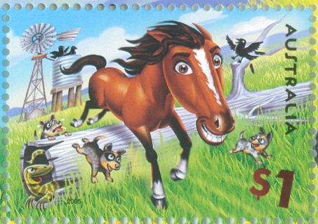 Australia-2005-Down-on-the-Farm-1-dollar-Multi-P13-86-x-14-6-Harry-the-Horse