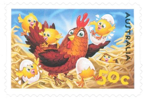 Australia-2005-Down-on-the-Farm-50-cent-Multi-P13-86-x-14-6-Die-cut-Chloe-the-Chicken