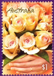 Australia-2005-Marking-the-Occasion-greeting-stamps-and-scenes-of-Australia-1-dollar-Multi-P14-6-x-13-86-Bunch-of-cream-Roses-for-wedding-envelopes-larger-than-standard-SG2498