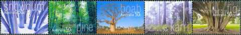 Australia-2005-Native-Trees-5x50-cent-Multi-P13-86-x-14-6-Se-tenant-strip-of-5