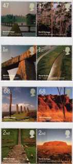 Australia-2005-World-Heritage-Australia-UK-Joint-Issue-21-6-dollar-Multi-P14-28-x-14-28-The-8-stamps-from-Australia-4455-4462-plus-8-from-UK-at-47-pence-2