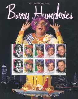 Australia-2006-Australian-Legends-Barry-Humprhies-series-ten-10-x-50-cent-Multi-P13-86-x-14-60-Dame-Edna-Everage-in-mono-photo