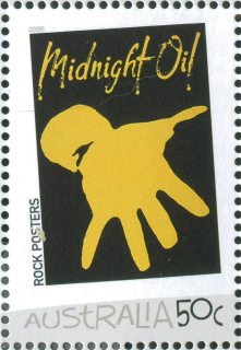 Australia-2006-Australian-Rock-Posters-50-cent-Multi-P14-6-x-13-86-Midnight-Oil-ca-1979-gold-hand-on-black-SG2688