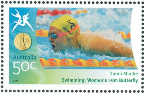 Australia-2006-Commonwealth-Games-Australian-Champions-17-March-2006-50-cent-Multi-P14-60-x-13-86-Gold-Medallist-Swimming-Womens-50m-butterfly-Danni-Miatke-SG