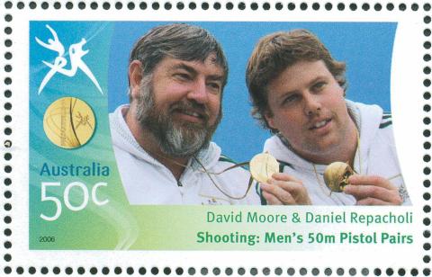 Australia-2006-Commonwealth-Games-Australian-Champions-17-March-2006-50-cent-Multi-P14-60-x-13-86-Gold-Medallists-David-Moore-and-Daniel-Repacholi-Shooting-Mens-50m-pistol-pairs