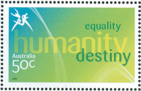 Australia-2006-Commonwealth-Games-Australian-Champions-17-March-2006-50-cent-Multi-P14-60-x-13-86-Logo-stamp-equality