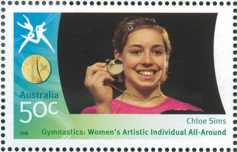 Australia-2006-Commonwealth-Games-Australian-Champions-18-March-2006-50-cent-Multi-P14-60-x-13-86-Gold-Medallist-Chloe-Sims-Gymnastics-Womens-Artistic-Individual-all-around-SG