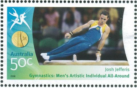 Australia-2006-Commonwealth-Games-Australian-Champions-18-March-2006-50-cent-Multi-P14-60-x-13-86-Gold-Medallist-Josh-Jefferis-Gymnastics-Mens-Artistic-individual-all-around-SG