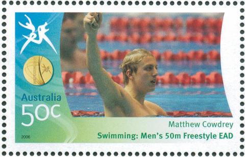 Australia-2006-Commonwealth-Games-Australian-Champions-18-March-2006-50-cent-Multi-P14-60-x-13-86-Gold-Medallist-Matthew-Cowdrey-Swimming-Mens-50m-freestyle-EAD-World-record-S