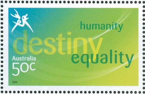 Australia-2006-Commonwealth-Games-Australian-Champions-18-March-2006-50-cent-Multi-P14-60-x-13-86-Logo-stamp-humanity