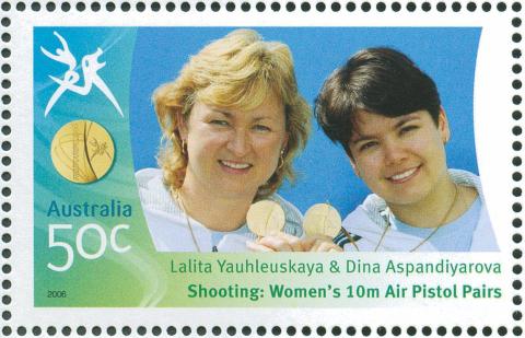 Australia-2006-Commonwealth-Games-Australian-Champions-19-March-2006-50-cent-Multi-P14-60-x-13-86-Gold-Medallists-Lalita-Yauhleuskaya-and-Dina-Aspandiyarova-Shooting-Womens-10m