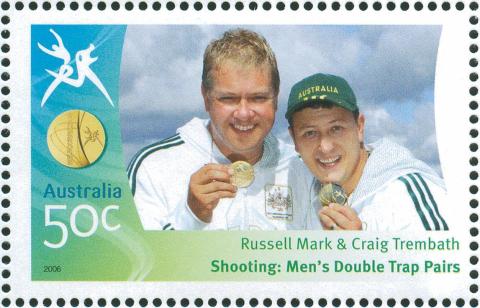 Australia-2006-Commonwealth-Games-Australian-Champions-19-March-2006-50-cent-Multi-P14-60-x-13-86-Gold-Medallists-Russell-Mark-and-Craig-Trembath-Shooting-Mens-double-trap-pairs