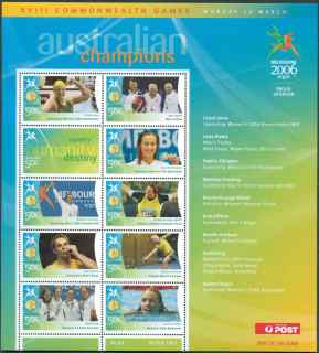 Australia-2006-Commonwealth-Games-Australian-Champions-20-March-2006-10-x-50-cent-Multi-P14-60-x-13-86-Sheetlet-one-logo-stamp-ans-4604-4613-inclusive-SGMS2614