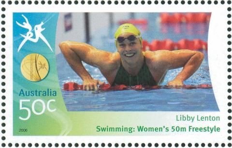 Australia-2006-Commonwealth-Games-Australian-Champions-20-March-2006-50-cent-Multi-P14-60-x-13-86-Gold-Medallist-Libby-Lenton-Swimming-Womens-50m-freestyle-SG