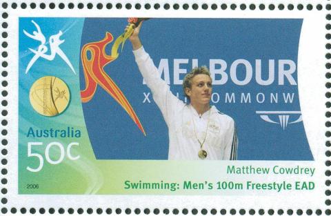 Australia-2006-Commonwealth-Games-Australian-Champions-20-March-2006-50-cent-Multi-P14-60-x-13-86-Gold-Medallist-Matthew-Cowdrey-Swimming-Mens-100m-freestyle-EAD-World-Record