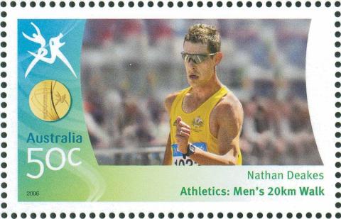 Australia-2006-Commonwealth-Games-Australian-Champions-20-March-2006-50-cent-Multi-P14-60-x-13-86-Gold-Medallist-Nathan-Deakes-Athletics-Mens-20km-walk-SG