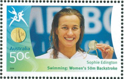 Australia-2006-Commonwealth-Games-Australian-Champions-20-March-2006-50-cent-Multi-P14-60-x-13-86-Gold-Medallist-Sophie-Edington-Swimming-Womens-50m-backstroke-SG