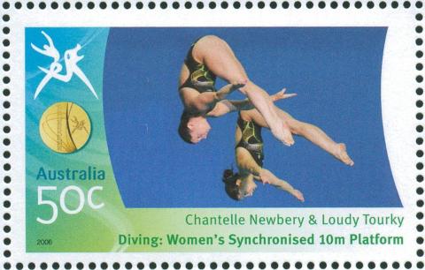 Australia-2006-Commonwealth-Games-Australian-Champions-22-March-2006-50-cent-Multi-P14-60-x-13-86-Gold-Medallists-Chantelle-Newbery-and-Loudy-Tourky-Diving-Womens-Synchronised-1