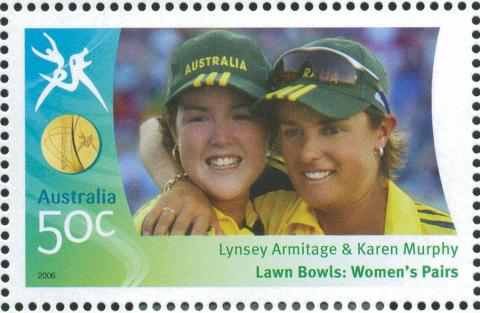 Australia-2006-Commonwealth-Games-Australian-Champions-22-March-2006-50-cent-Multi-P14-60-x-13-86-Gold-Medallists-lynsey-Armitage-and-Karen-Murphy-Lawn-Bowls-Womens-pairs-SG