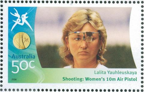 Australia-2006-Commonwealth-Games-Australian-Champions-23-March-2006-50-cent-Multi-P14-60-x-13-86-Gold-Medallist-Lalita-Yauhleuskaya-Shooting-Wmones-10m-air-pistol-SG