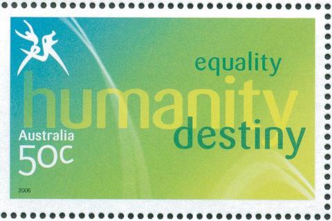 Australia-2006-Commonwealth-Games-Australian-Champions-23-March-2006-50-cent-Multi-P14-60-x-13-86-Logo-stamp