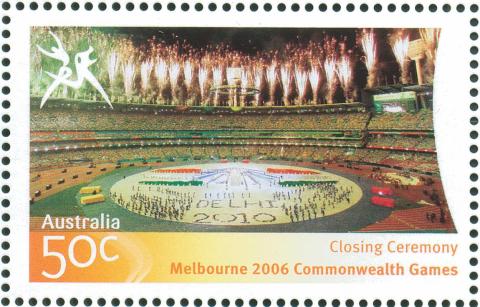 Australia-2006-Commonwealth-Games-Closing-Ceremony-26-March-2006-50-cent-Multi-P14-60-x-13-86-Wide-angle-internal-photo-of-Melbourne-Cricket-Ground-with-fireworks-on-rim-SG