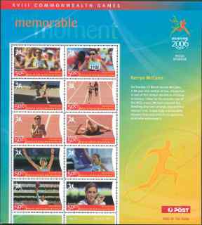 Australia-2006-Commonwealth-Games-Most-Memorable-Moment-10-x-50-cent-Multi-P14-60-x-13-86-Sheetlet-Kerryn-McCann-Womens-marathon-Gold-Medallist-stamp-numbers-4689-to-4698-inclus