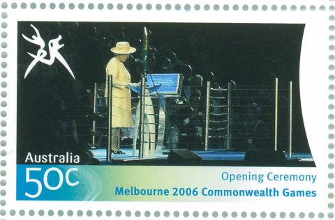 Australia-2006-Commonwealth-Games-Opening-Ceremony-15-March-2006-50-cent-Multi-P14-60-x-13-86-Queen-Elizabeth-II-in-yellow-dress-opens-the-Games-at-podium-SG