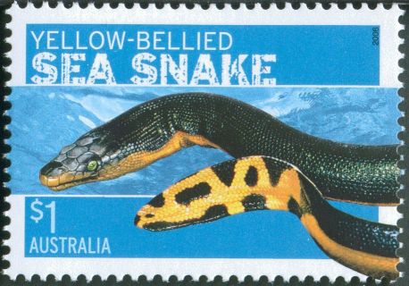 Australia-2006-Dangerous-Australians-Fauna-1-dollar-Multi-P13-86-x-14-6-Yellow-bellied-sea-snake-Pelamis-platurus-not-often-seen