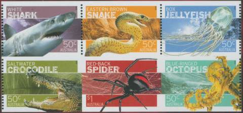 Australia-2006-Dangerous-Australians-Fauna-3-5-dollar-Multi-P13-86-x-14-6-part-imperf-Special-red-back-miniature-sheet-with-Red-backed-spider-Latrodectus-hasselti