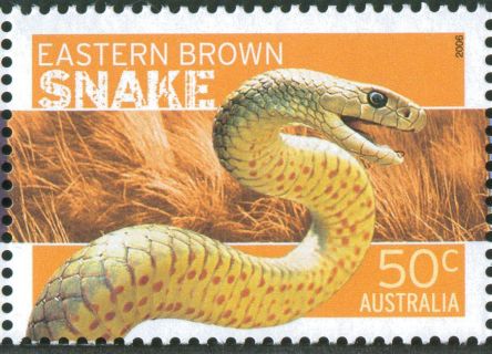 Australia-2006-Dangerous-Australians-Fauna-50-cent-Multi-P13-86-x-14-6-Eastern-brown-snake-Pseudodonaja-textilis-second-most-peotnt-of-World-snake-venom-SG2704