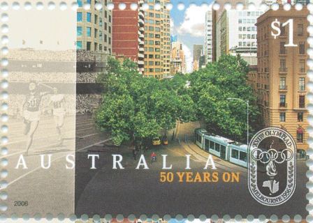 Australia-2006-Fifty-Years-on-The-Melbourne-Olympics-1-dollar-Multi-P13-86-x-14-6-Collins-Street-Melbourne-today-SG2730