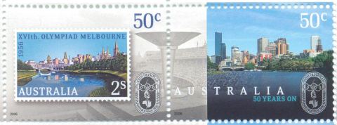 Australia-2006-Fifty-Years-on-The-Melbourne-Olympics-2-x-50-cent-Multi-P13-86-x-14-6-Horizontal-pair-4815-to-4816-SG