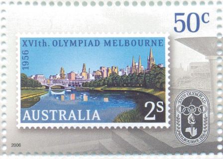 Australia-2006-Fifty-Years-on-The-Melbourne-Olympics-50-cent-Multi-P13-86-x-14-6-Stamp-on-stamp