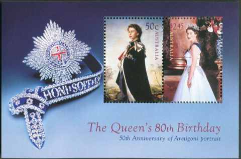 Australia-2006-The-Queens-80th-Birthday-2-95-dollar-Multi-P14-60-x-13-86-Miniature-sheet-with-each-of-4700-and-4701