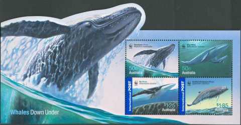 Australia-2006-Whales-Down-Under-4-1-dollar-Multi-Pdie-cut-Miniature-sheet-with-4742-5-SG2664