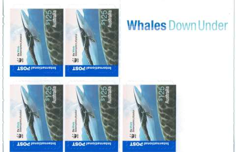 Australia-2006-Whales-Down-Under-6-25-dollar-Multi-Pdie-cut-5-self-adhesive-stamps-1-25-International-Post-SG2666