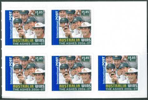 Australia-2007-Australia-Wins-the-Ashes-Cricket-2006-7-5-x-1-85-dollar-Multi-Pdie-cut-Block-of-5-of-4827-SG2740