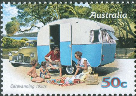 Australia-2007-Cararvanning-through-the-Years-50-cent-Multi-P13-86-x-14-5-Carvanning-in-the-1950s