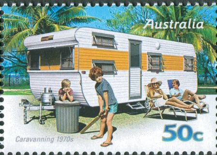 Australia-2007-Cararvanning-through-the-Years-50-cent-Multi-P13-86-x-14-6-Carvanning-in-the-1970s