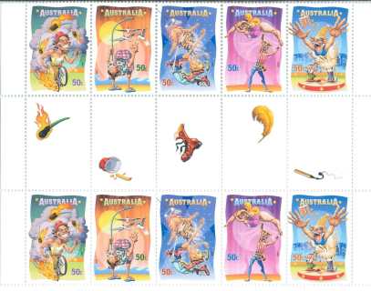 Australia-2007-Circus-Under-the-Big-Top-10-x-50-cent-Multi-P14-6-x-13-86-Decorative-gutter-strip