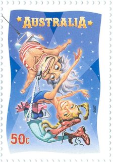 Australia-2007-Circus-Under-the-Big-Top-50-cent-Multi-P14-6-x-13-86-Cartoon-acrobatic-pair