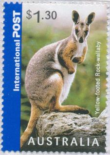 Australia-2007-Country-to-Coast-International-Stamps-1-3-dollar-Multi-P14-6-x-13-86-Yellow-footed-Rock-wallaby-Petrogale-xanthopus-on-rock-facing-right