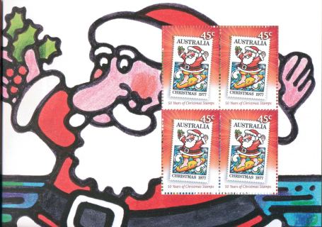 Australia-2007-Fifty-Years-of-Christmas-Stamps-4-x-45-cent-Multi-P13-86-x-14-6-Prestige-booklet-mini-sheet-style-on-art-background-SG